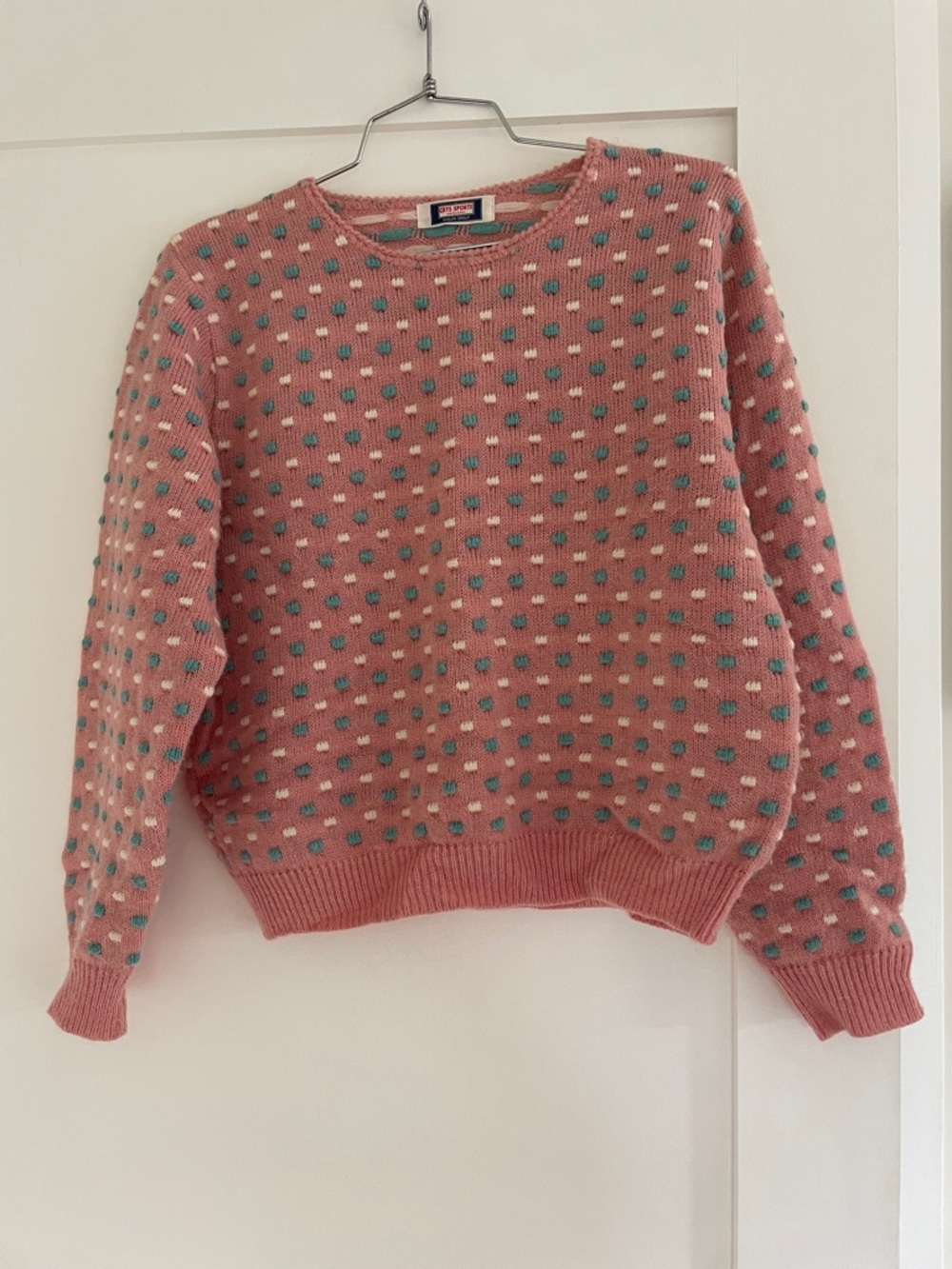 Vintage Crys Sports Harajuku Crewneck Sweater - Pink with Mint and Cream Dots